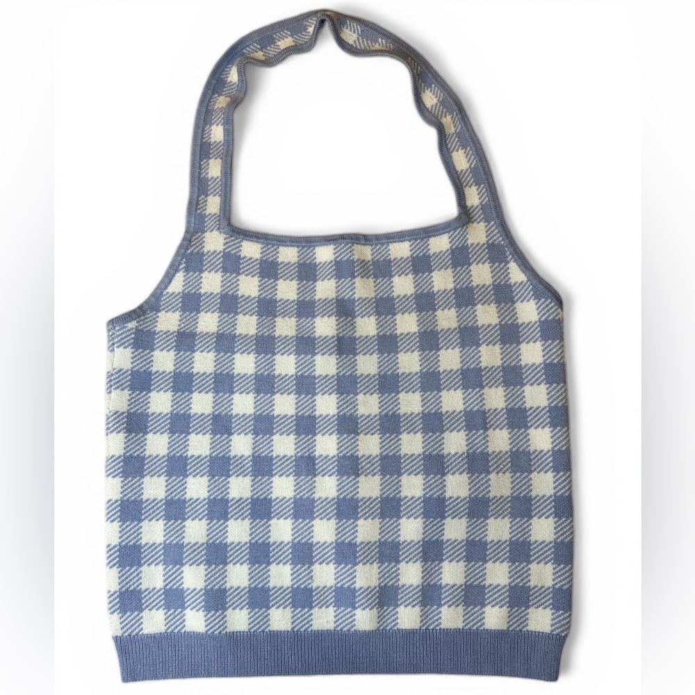 Abercrombie & Fitch Light Blue and White Gingham Halter Top Large - Picture 6 of 9